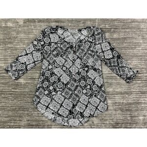 Valerie Stevens Top Womens Small‎ Black White 3/4 Sleeve Pullover Shirt Blouse